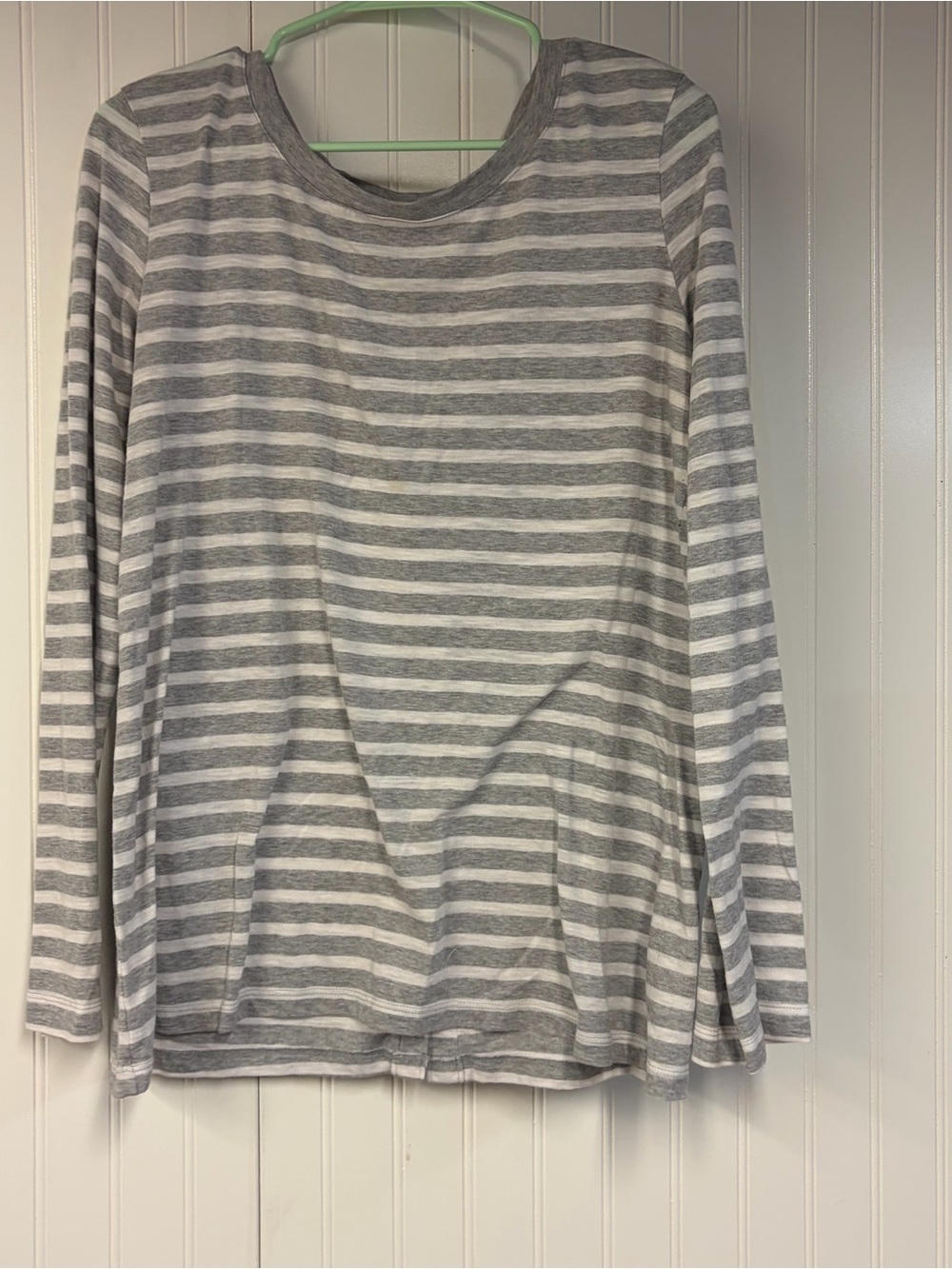 Splendid Gray and White Striped Long Sleeve Tee XXL Button Back